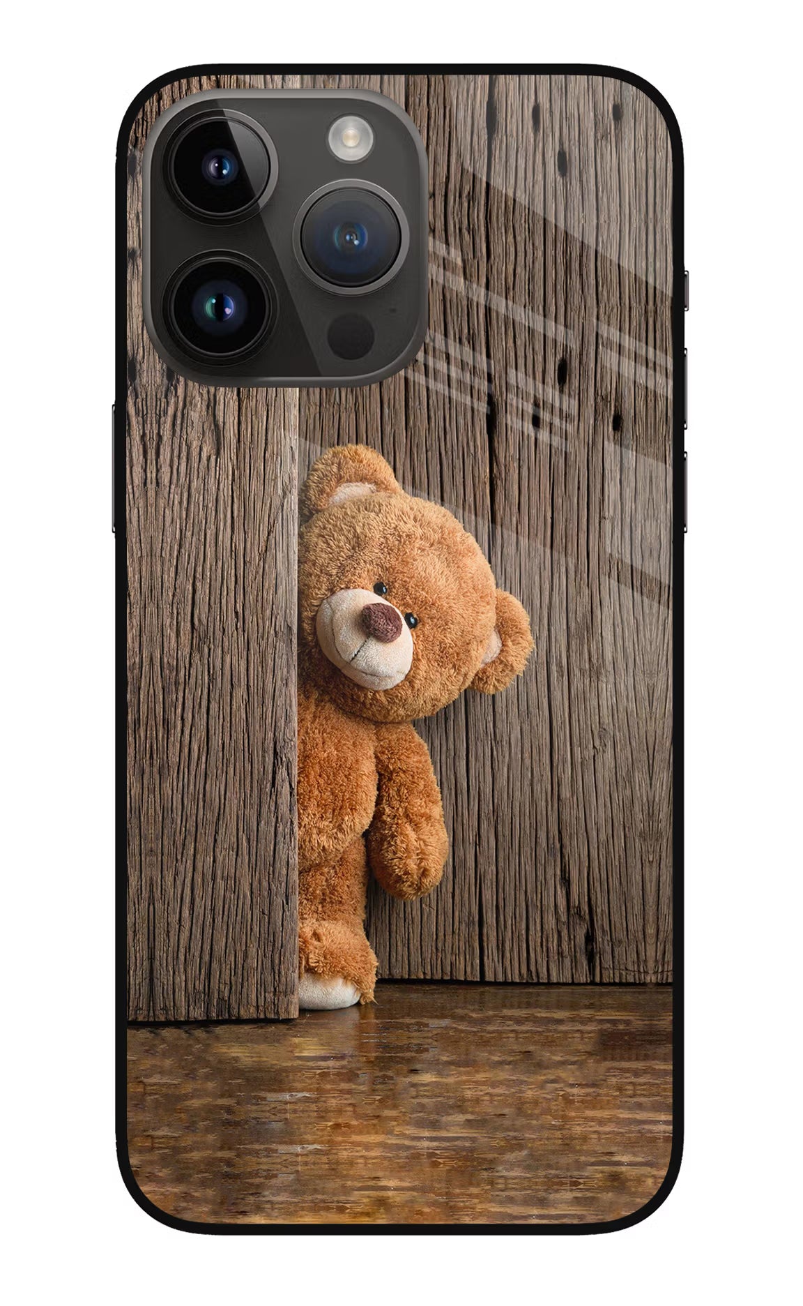 Teddy Wooden iPhone 14 Pro Max Glass Case Back Cover by Casekaro