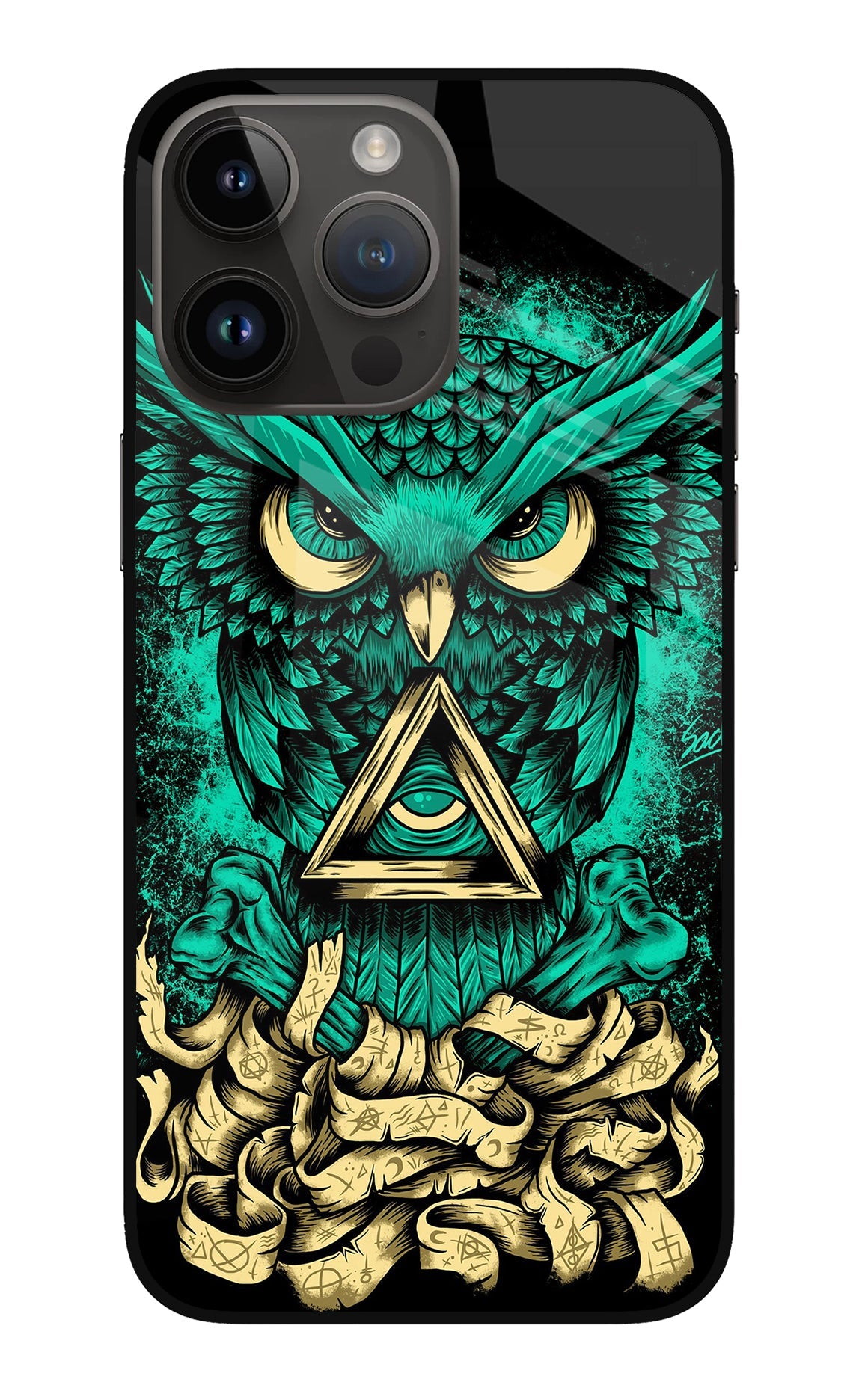 Green Owl iPhone 14 Pro Max Glass Case