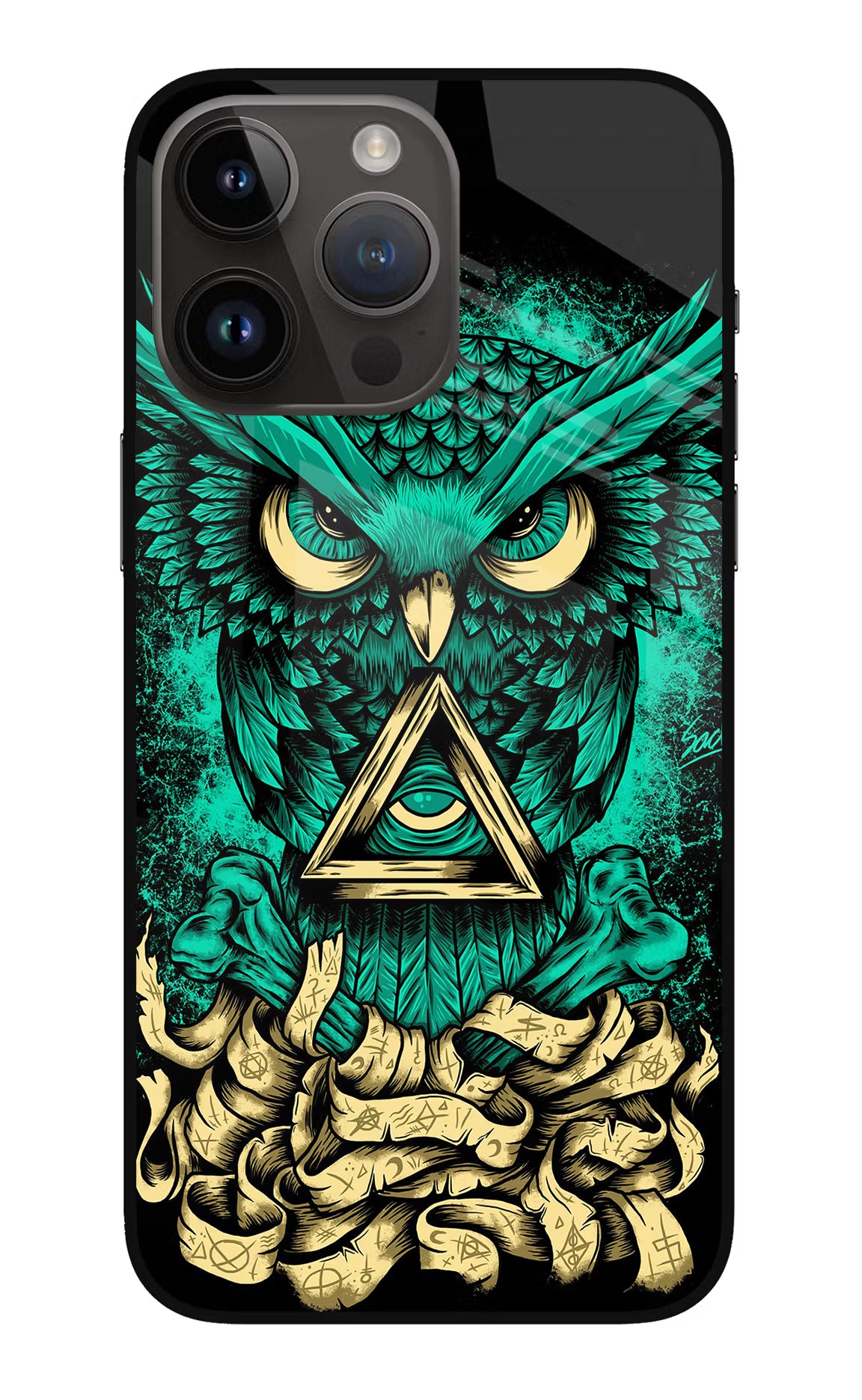 Green Owl iPhone 14 Pro Max Glass Case Back Cover by Casekaro