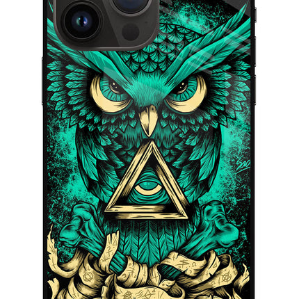 Green Owl iPhone 14 Pro Max Glass Case