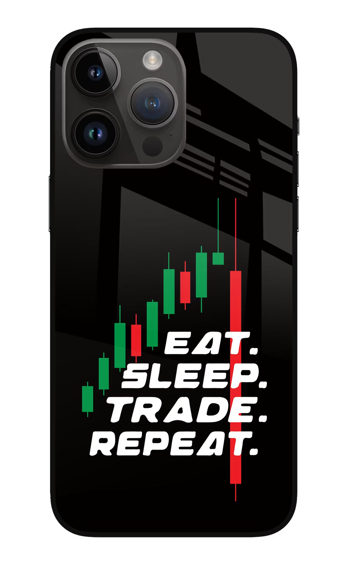 Eat Sleep Trade Repeat iPhone 14 Pro Max Glass Case Back Cover by Casekaro