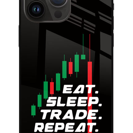 Eat Sleep Trade Repeat iPhone 14 Pro Max Glass Case