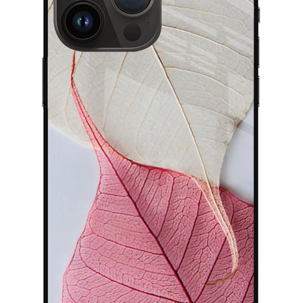 White Pink Leaf iPhone 14 Pro Max Glass Case