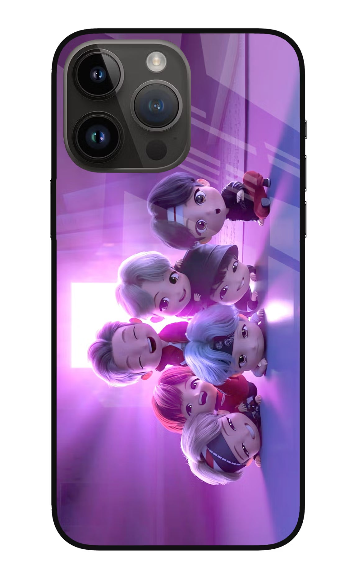 BTS Chibi iPhone 14 Pro Max Glass Case Back Cover by Casekaro