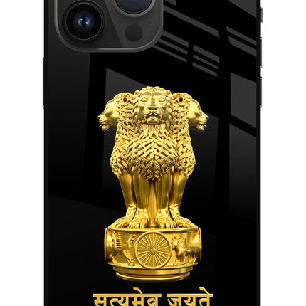 Satyamev Jayate Golden iPhone 14 Pro Max Glass Case