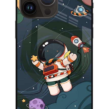 Cartoon Astronaut iPhone 14 Pro Max Glass Case Back Cover by Casekaro