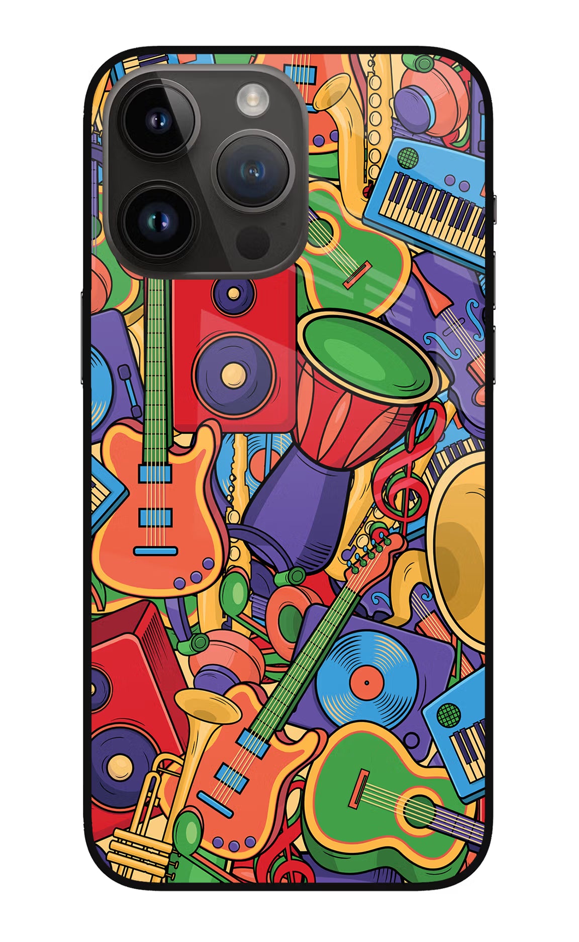 Music Instrument Doodle iPhone 14 Pro Max Glass Case Back Cover by Casekaro