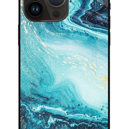 Blue Glitter Marble iPhone 14 Pro Max Glass Case