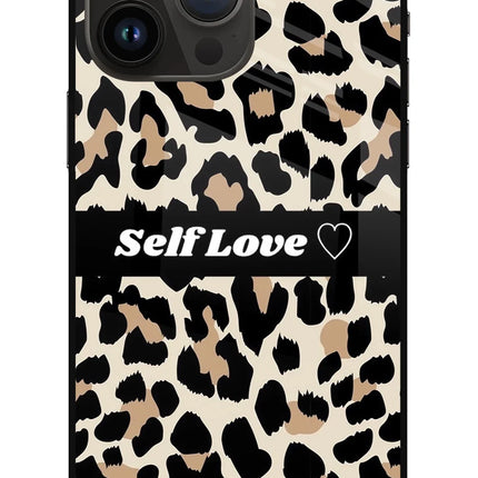 Leopard Print Self Love iPhone 14 Pro Max Glass Case