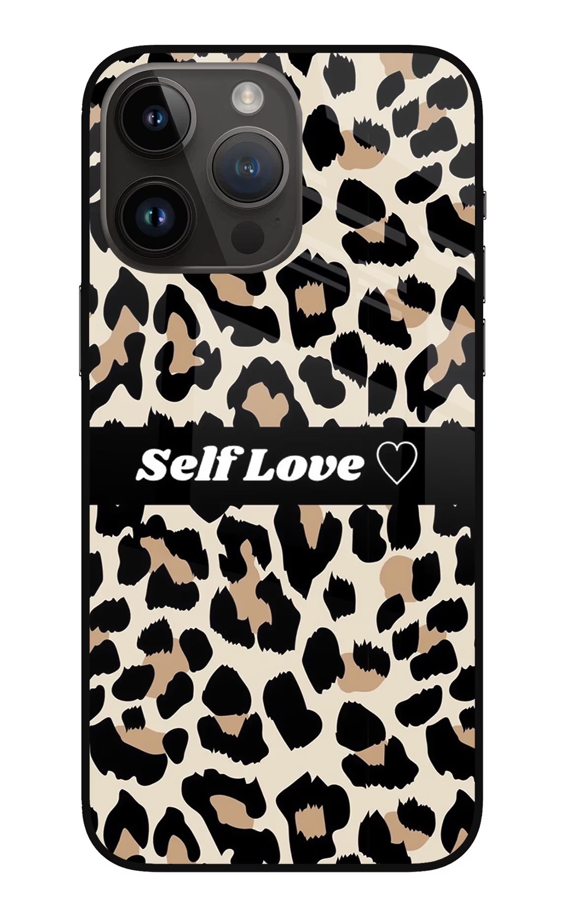 Leopard Print Self Love iPhone 14 Pro Max Glass Case Back Cover by Casekaro