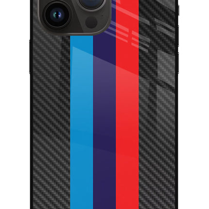 BMW Stripes Pattern iPhone 14 Pro Max Glass Case Back Cover by Casekaro