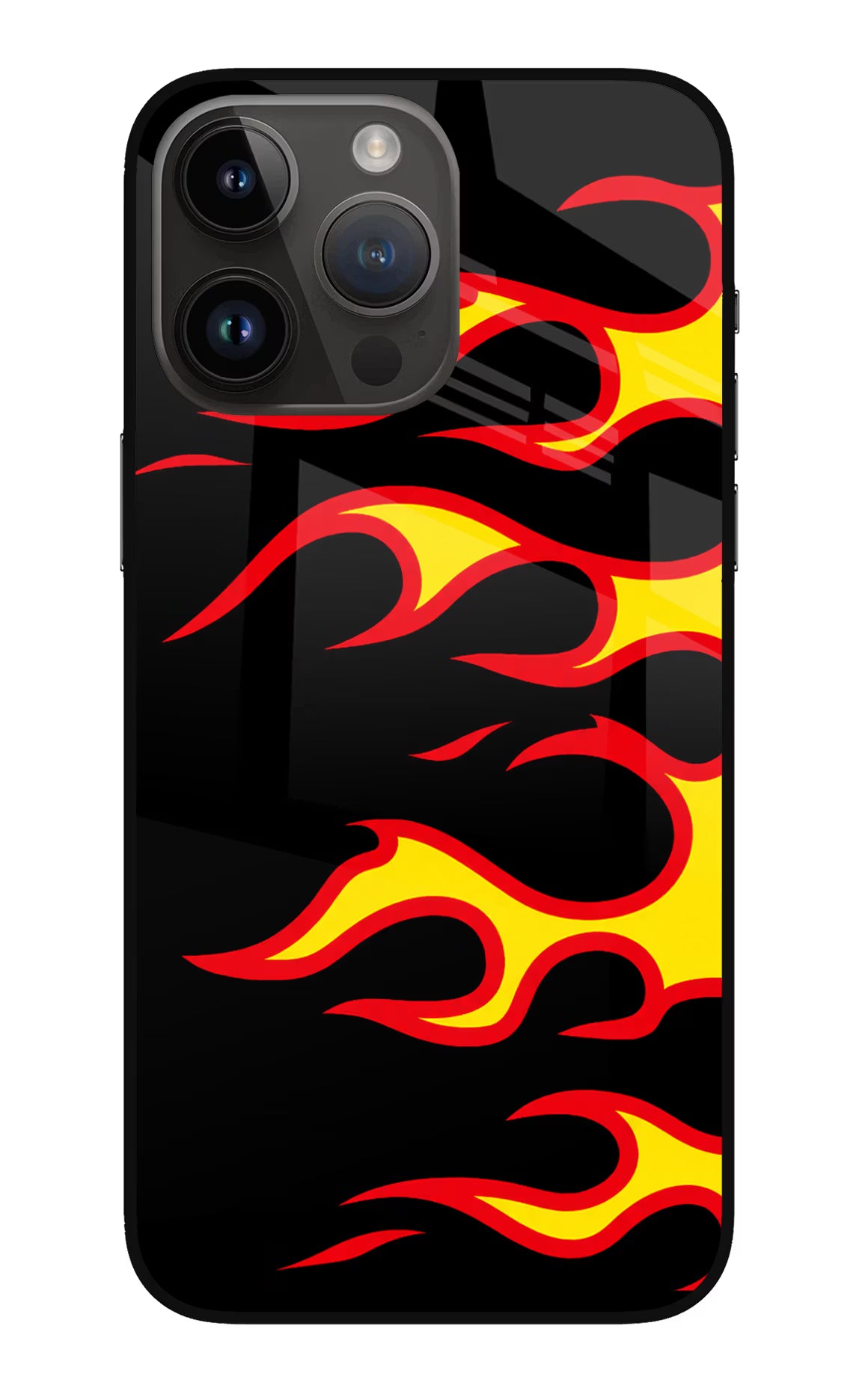 Side Sweep Flames iPhone 14 Pro Max Glass Case Back Cover by Casekaro
