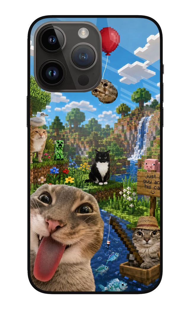 Minecraft Cat Chaos iPhone 14 Pro Max Glass Case