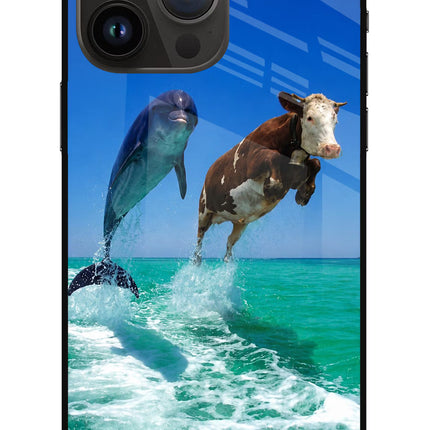 Dolphin vs Cow iPhone 14 Pro Max Glass Case