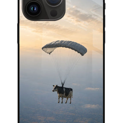 Skydiving Cow iPhone 14 Pro Max Glass Case