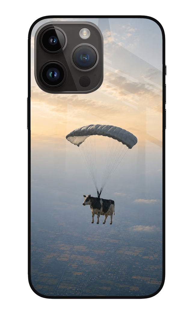 Skydiving Cow iPhone 14 Pro Max Glass Case