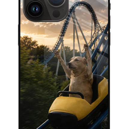 Rollercoaster Dog iPhone 14 Pro Max Glass Case