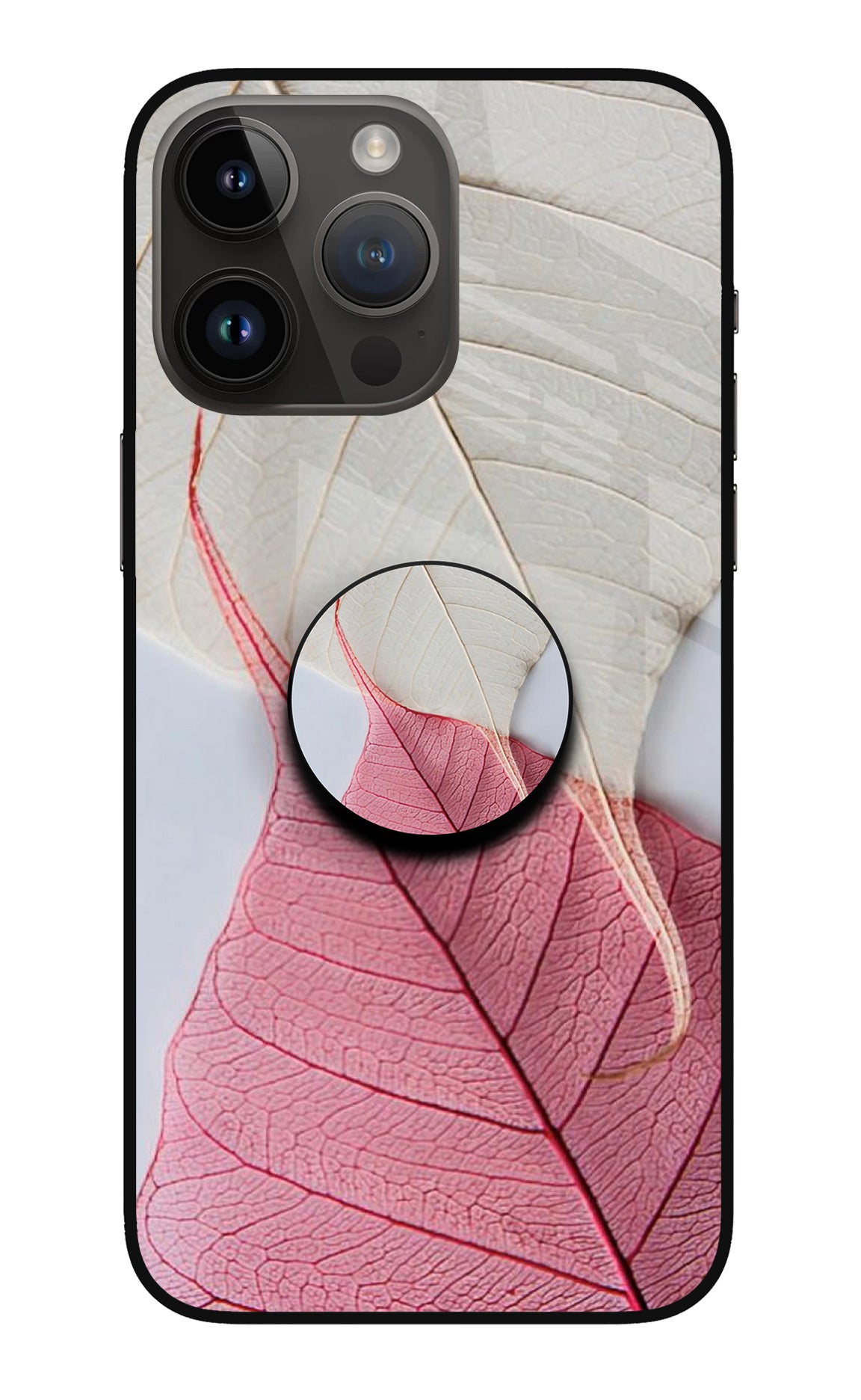 White Pink Leaf iPhone 14 Pro Max Pop Case