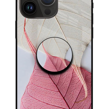 White Pink Leaf iPhone 14 Pro Max Glass Case