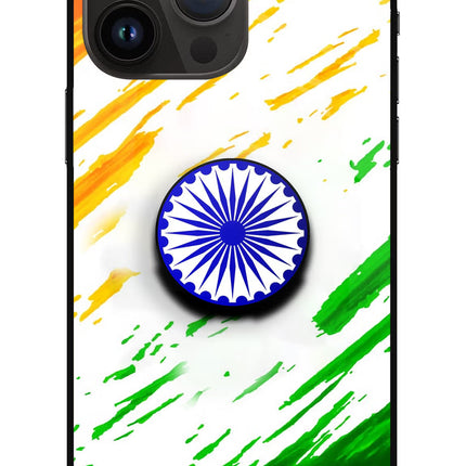 Indian Flag Ashoka Chakra iPhone 14 Pro Max Glass Case