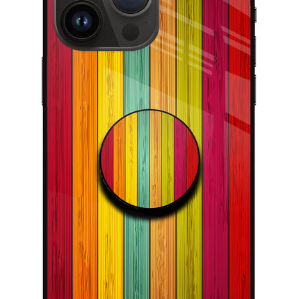Multicolor Wooden iPhone 14 Pro Max Glass Case