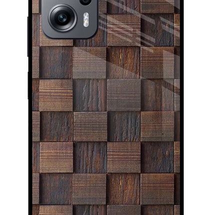 Wooden Cube Design Redmi K50i Glass Case Back Cover by Casekaro