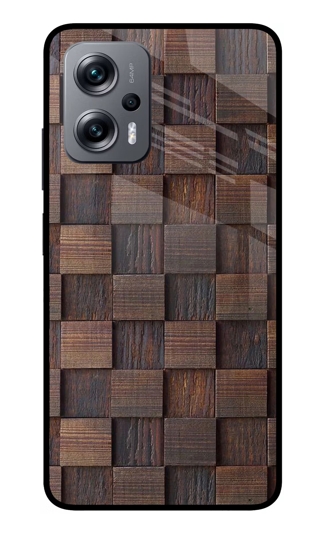Wooden Cube Design Redmi K50i Glass Case Back Cover by Casekaro