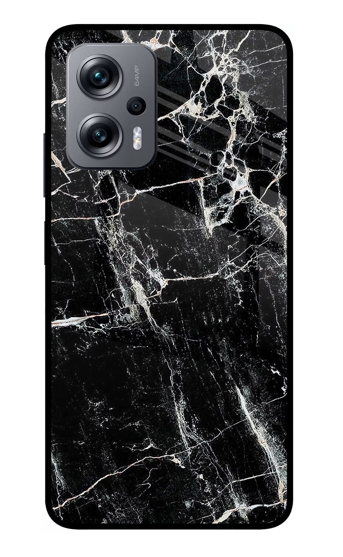 Black Marble Texture Redmi K50i Glass Case Back Cover by Casekaro