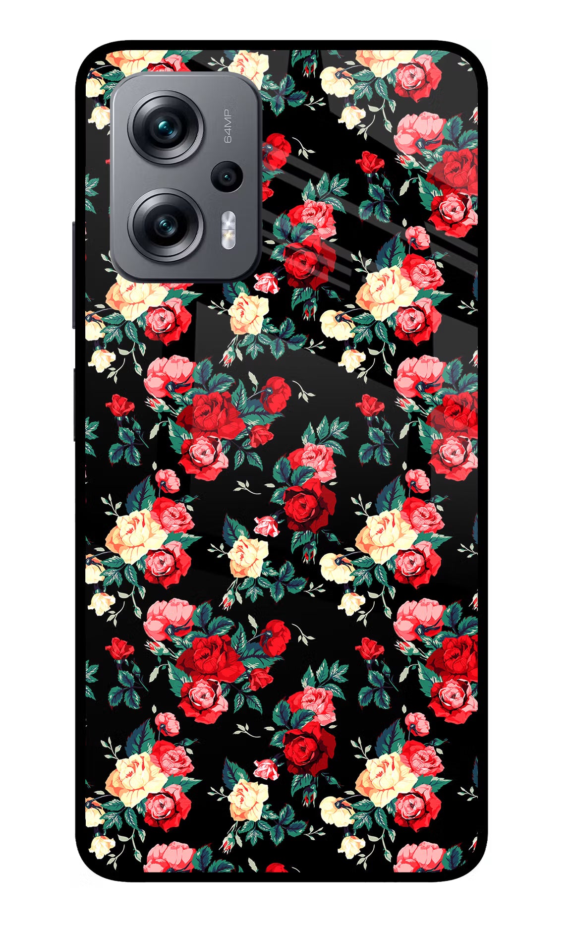 Rose Pattern Redmi K50i Glass Case Back Cover by Casekaro