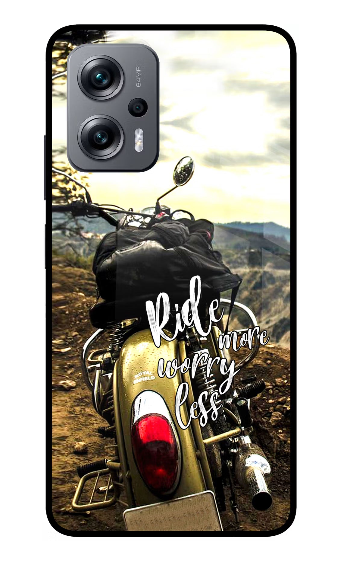 Ride More Worry Less Redmi K50i Glass Case Back Cover by Casekaro