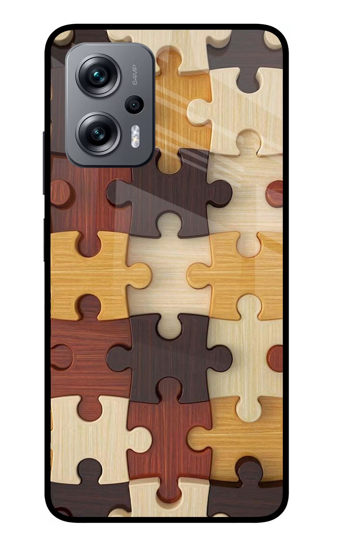 Wooden Puzzle Redmi K50i Glass Case Back Cover by Casekaro
