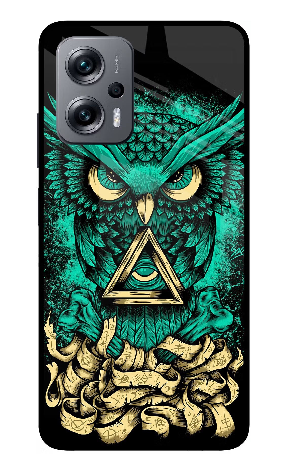 Green Owl Redmi K50i Glass Case Back Cover by Casekaro