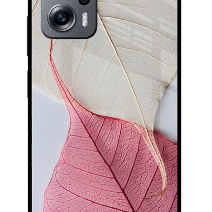 White Pink Leaf Redmi K50i Glass Case Back Cover by Casekaro