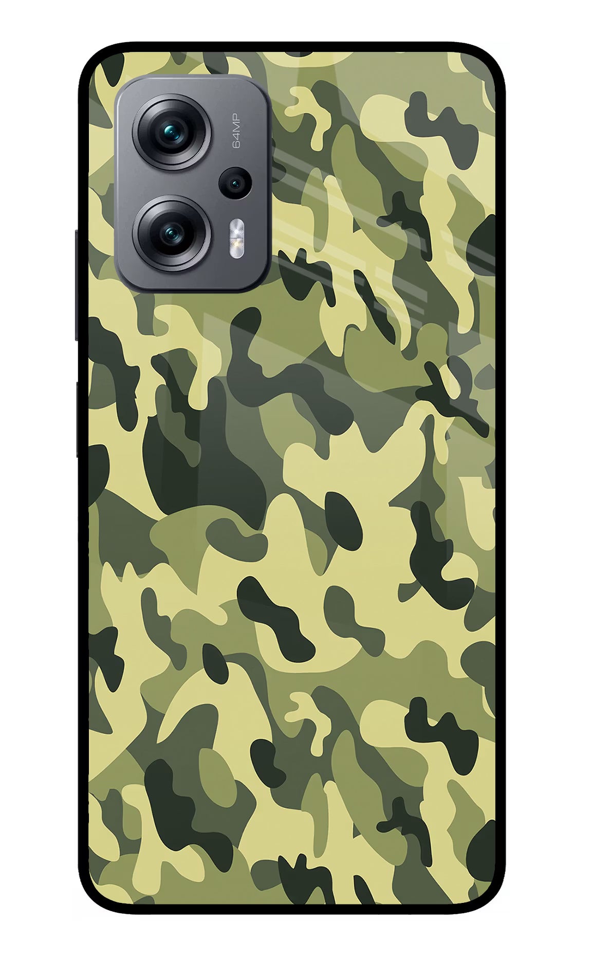 Camouflage Redmi K50i Glass Case Back Cover by Casekaro