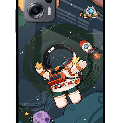 Cartoon Astronaut Redmi K50i Glass Case Back Cover by Casekaro