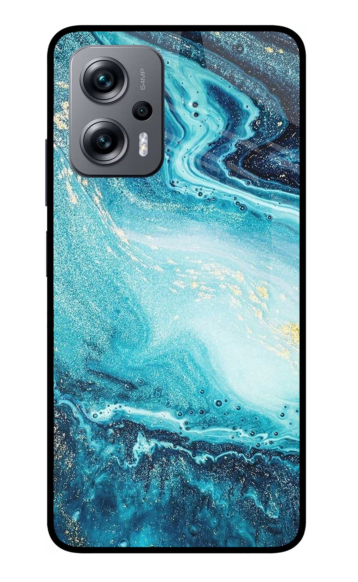 Blue Glitter Marble Redmi K50i Glass Case