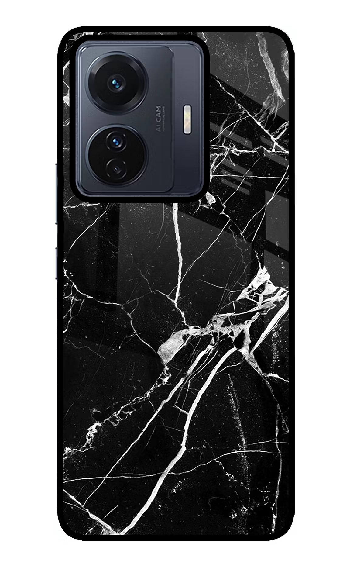 Black Marble Pattern Vivo T1 Pro 5G Glass Case Back Cover by Casekaro