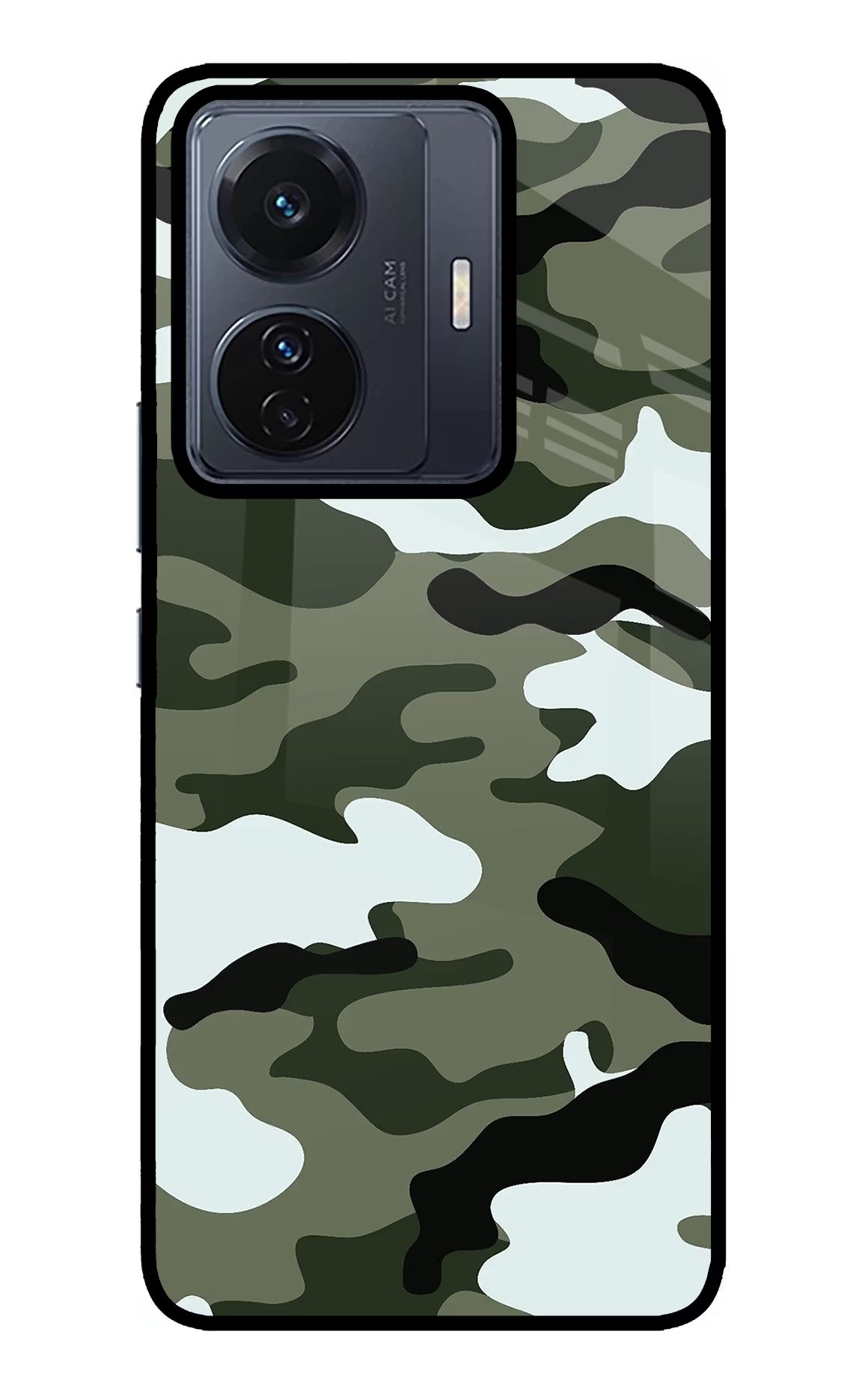 Camouflage Vivo T1 Pro 5G Glass Case Back Cover by Casekaro
