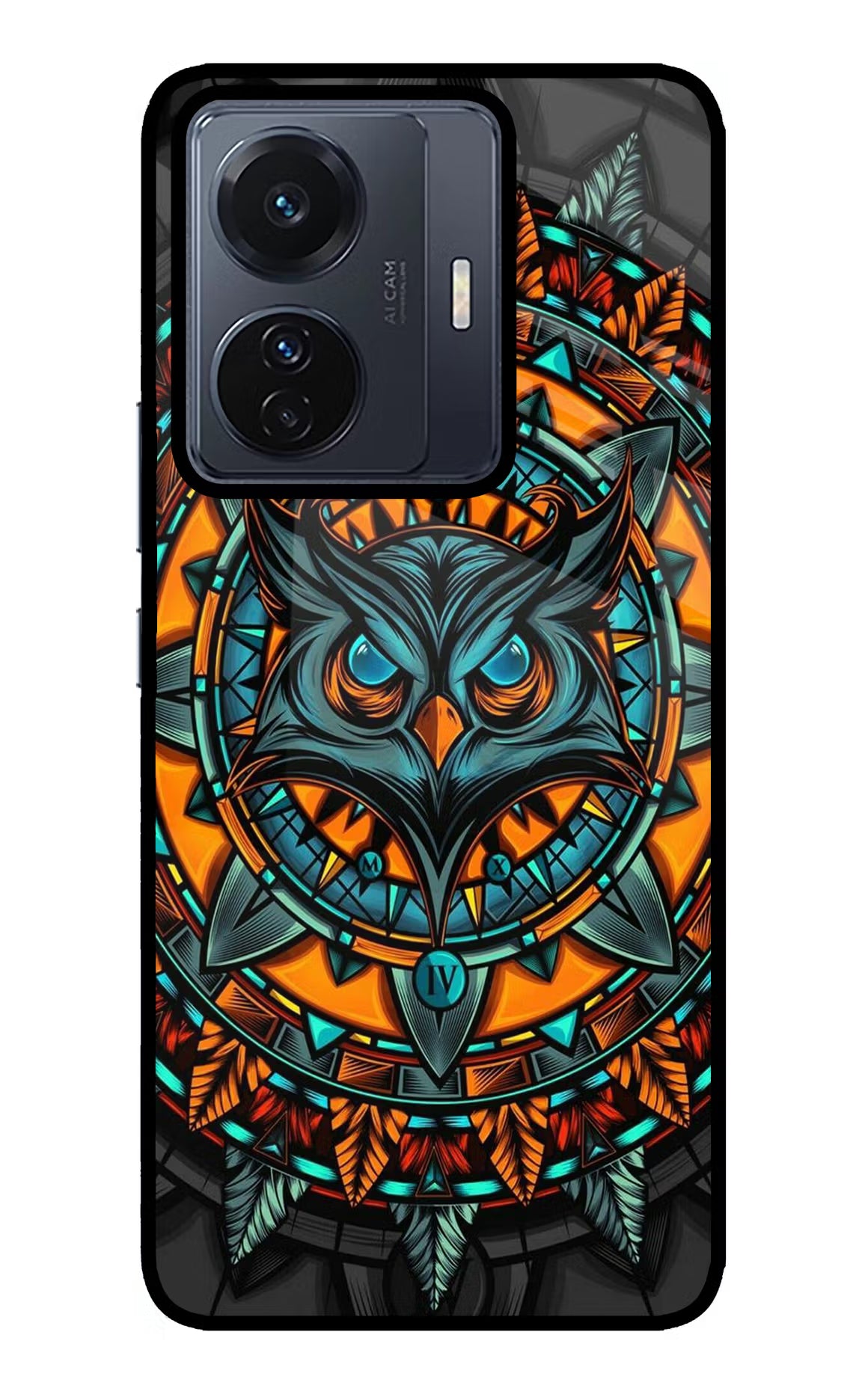 Angry Owl Art Vivo T1 Pro 5G Glass Case Back Cover by Casekaro