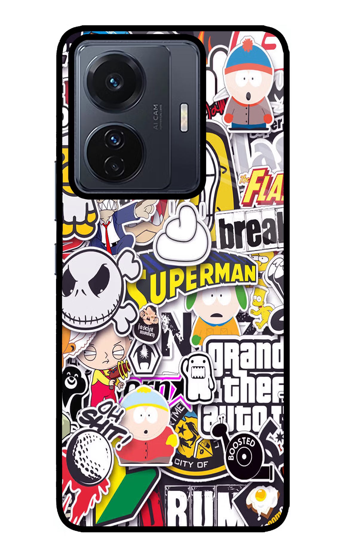 Sticker Bomb Vivo T1 Pro 5G Glass Case Back Cover by Casekaro