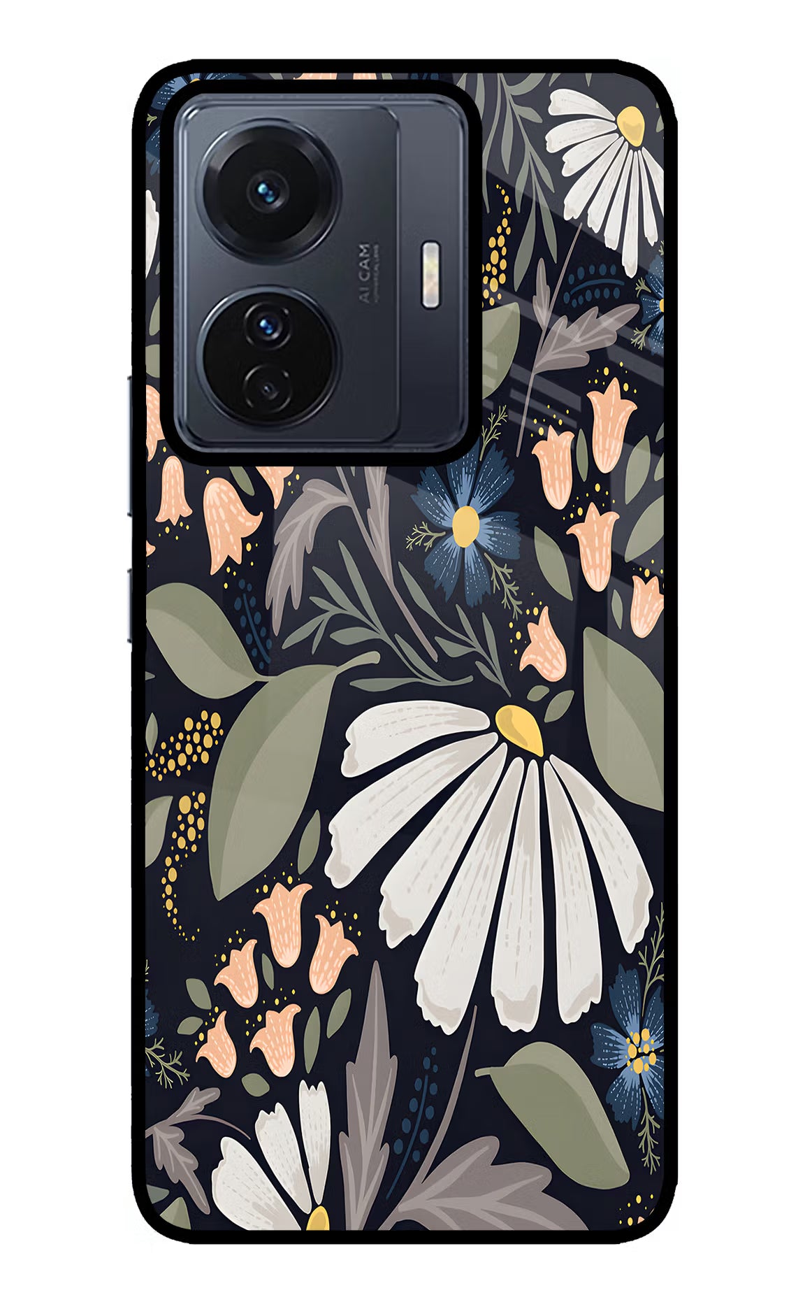 Flowers Art Vivo T1 Pro 5G Glass Case Back Cover by Casekaro