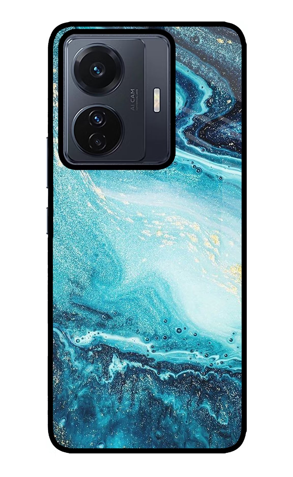 Blue Glitter Marble Vivo T1 Pro 5G Glass Case