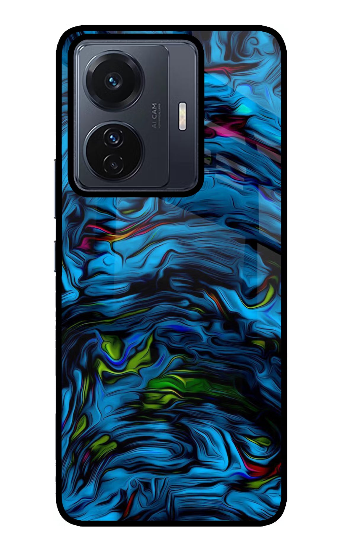 Dark Blue Abstract Vivo T1 Pro 5G Glass Case Back Cover by Casekaro
