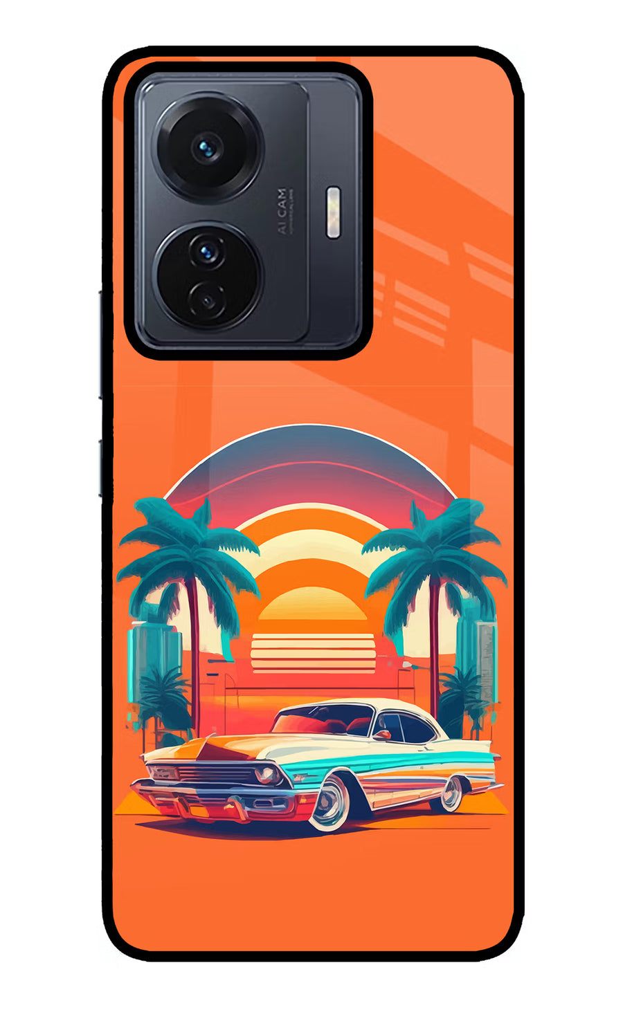 Palm Drive 80s Vivo T1 Pro 5G Back Cover, Glass case