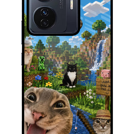 Minecraft Cat Chaos Vivo T1 Pro 5G Glass Case