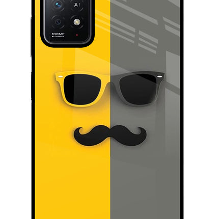 Sunglasses with Mustache Redmi Note 11 Pro+ 5G Glass Case Back Cover by Casekaro