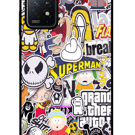 Sticker Bomb Redmi Note 11 Pro+ 5G Glass Case Back Cover by Casekaro