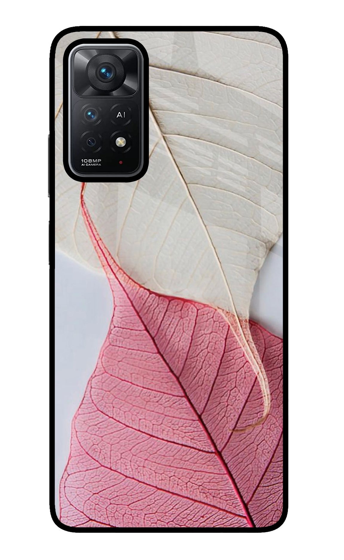 White Pink Leaf Redmi Note 11 Pro+ 5G Glass Case