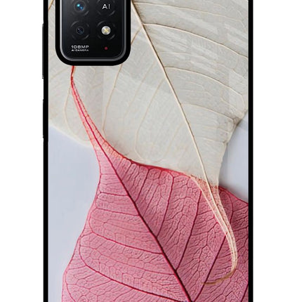 White Pink Leaf Redmi Note 11 Pro+ 5G Glass Case Back Cover by Casekaro