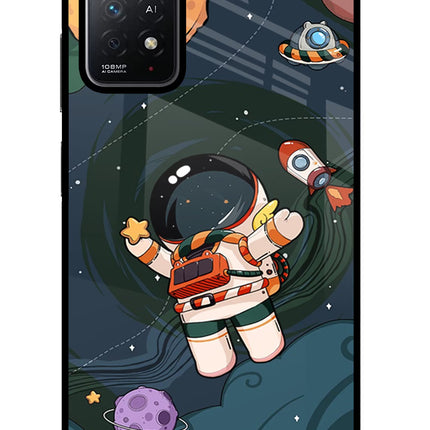 Cartoon Astronaut Redmi Note 11 Pro+ 5G Glass Case Back Cover by Casekaro